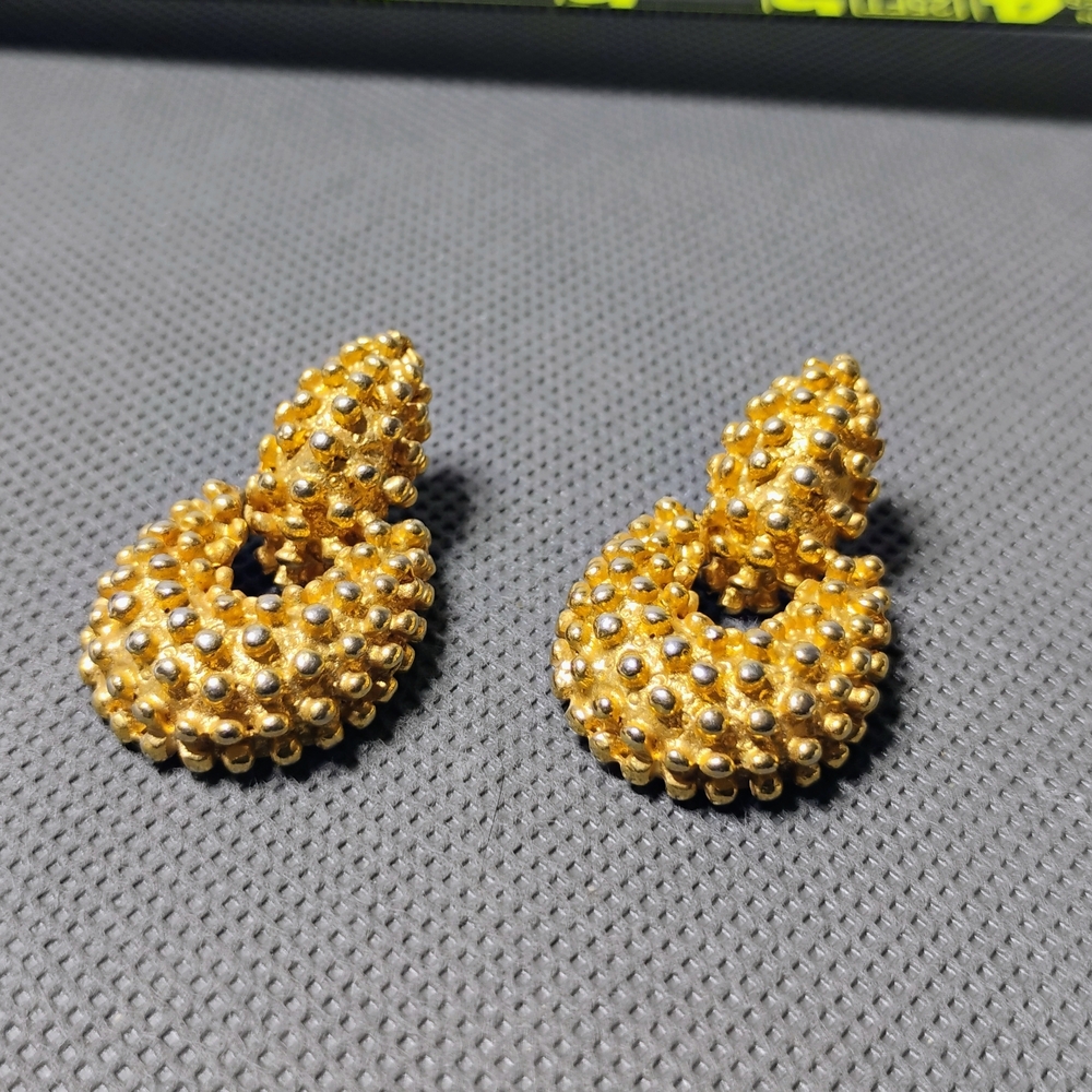 Goldtone Pendulum Earrings with Raised Beads of Metal